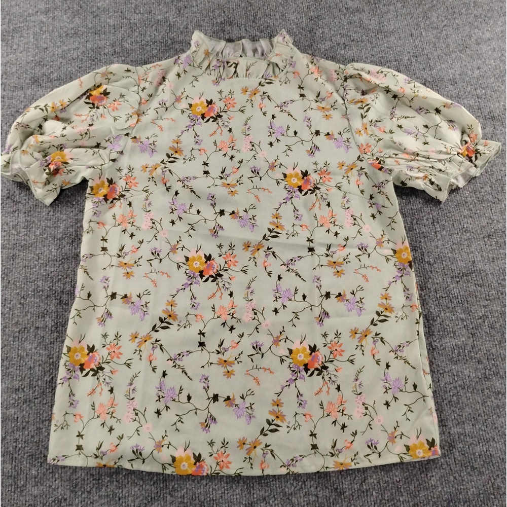 a dip of DARLING Floral Puff Sleeve Blouse Mock Neck Ruffle Cottagecore Top XS